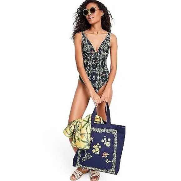 Women's Dainty Floral Tile Print Cheeky One Piece Swimsuit - Agua Bendita - Picture 2 of 6